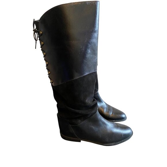 Bally Of Switzerland Black Leather and Suede Designer Lace Back Riding Boots 7.5 - Picture 2 of 7